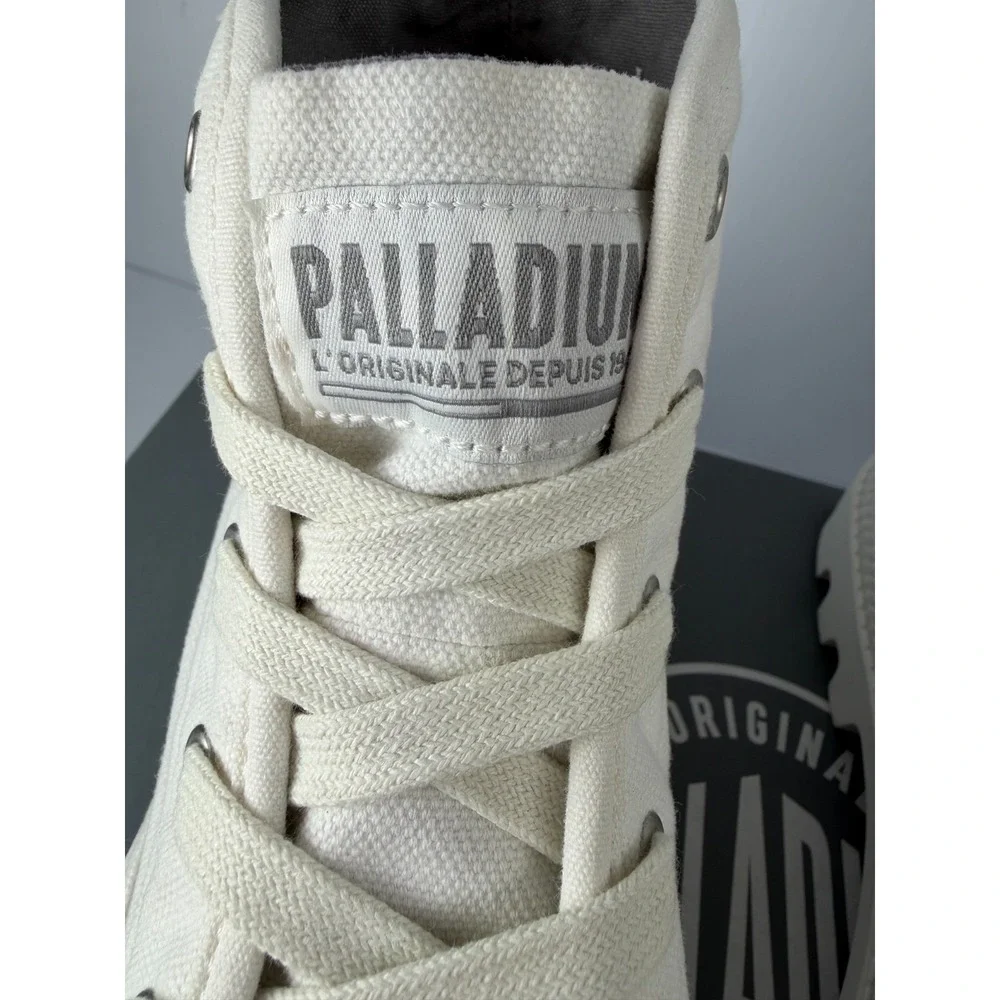 Palladium Pampa Hi Womens 7 Star White Canvas Ankle Combat Boots Lug Sole